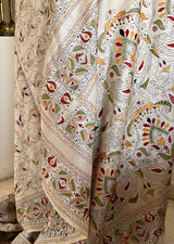 TANIMA - LIGHT CREAM KANTHA SAREE WITH FLORAL EMBROIDERY