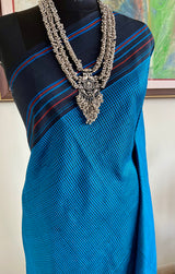 NILANI- BLUE AND BLACK KATTAM KORVAI KANJIVARAM WITH STRIPED AANCHAL
