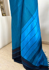 NILANI- BLUE AND BLACK KATTAM KORVAI KANJIVARAM WITH STRIPED AANCHAL