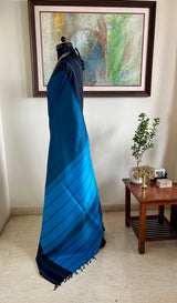 NILANI- BLUE AND BLACK KATTAM KORVAI KANJIVARAM WITH STRIPED AANCHAL
