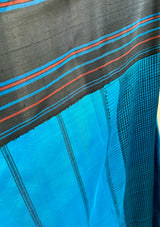 NILANI- BLUE AND BLACK KATTAM KORVAI KANJIVARAM WITH STRIPED AANCHAL