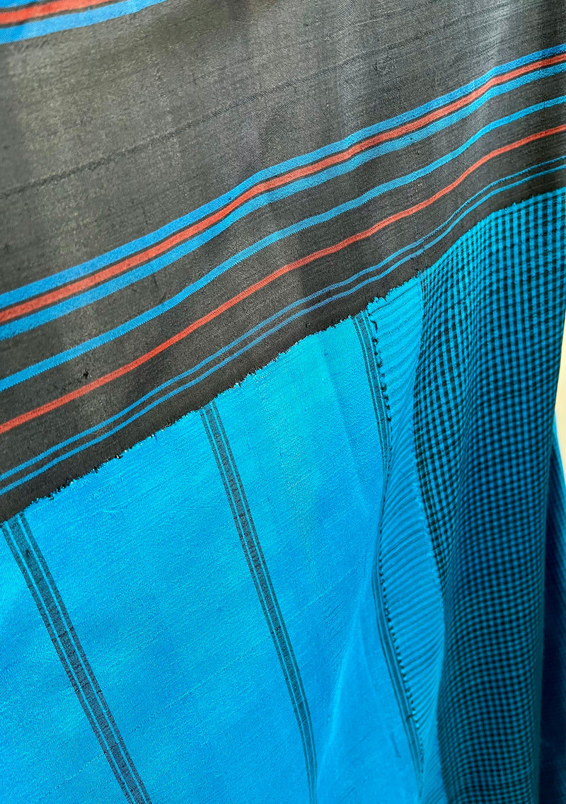 NILANI- BLUE AND BLACK KATTAM KORVAI KANJIVARAM WITH STRIPED AANCHAL