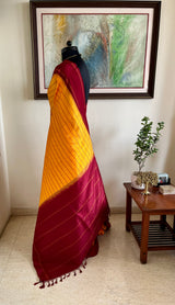 KANTHI- KORVAI VELDHARI KANJIVARAM IN YELLOW AND MAROON ELEGANCE