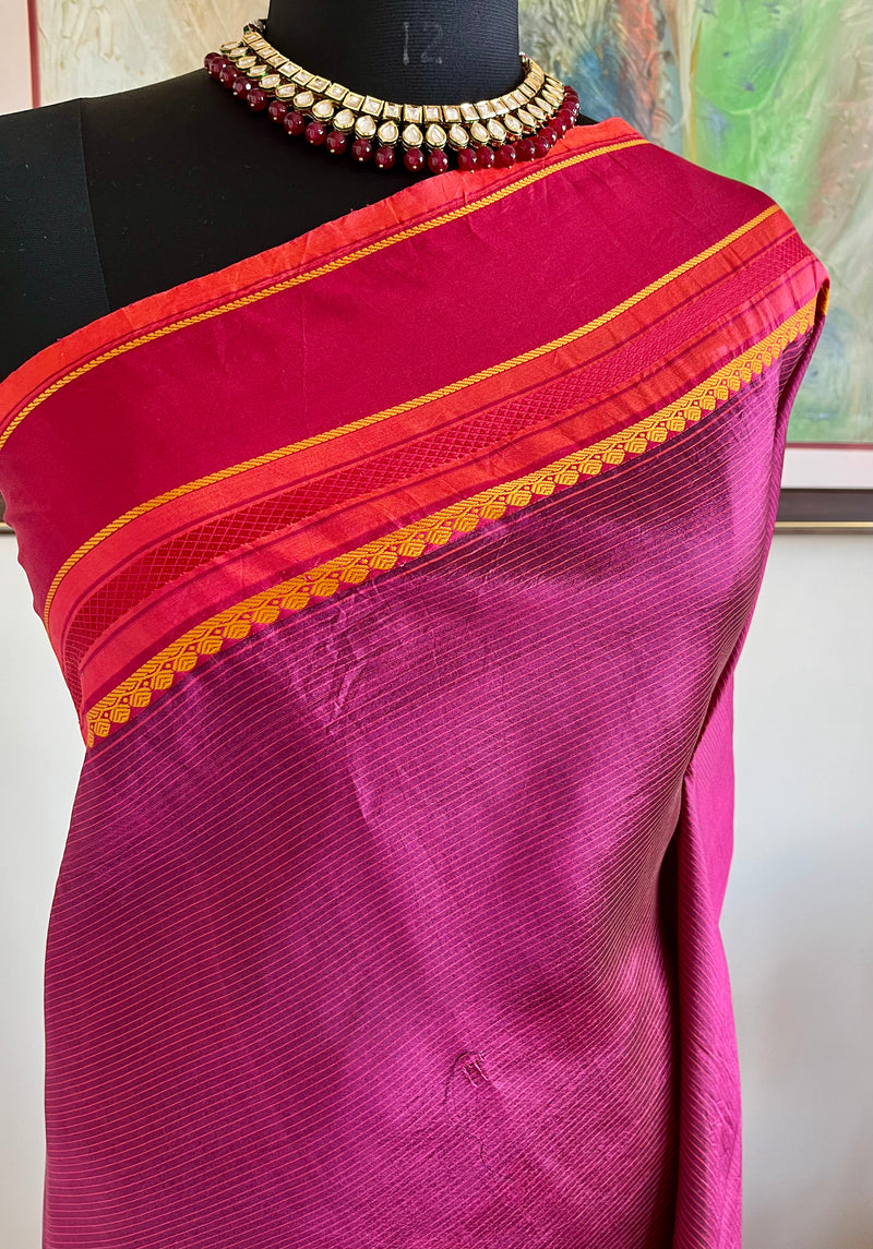 AAHNA – MAGENTA KANJIVARAM WITH MAROON AND OCHRE DETAIL