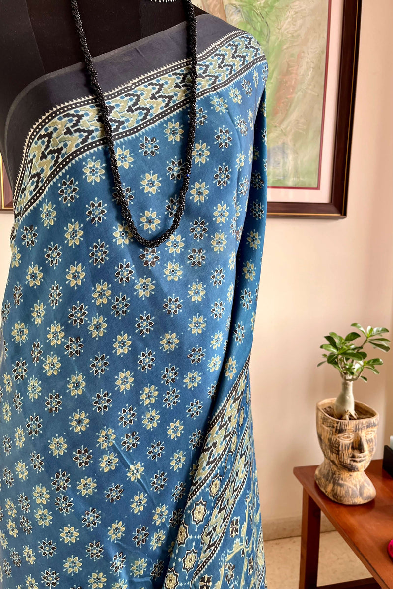 ELINA - NEVER WORN BLUE AJRAKH MODAL SILK SAREE