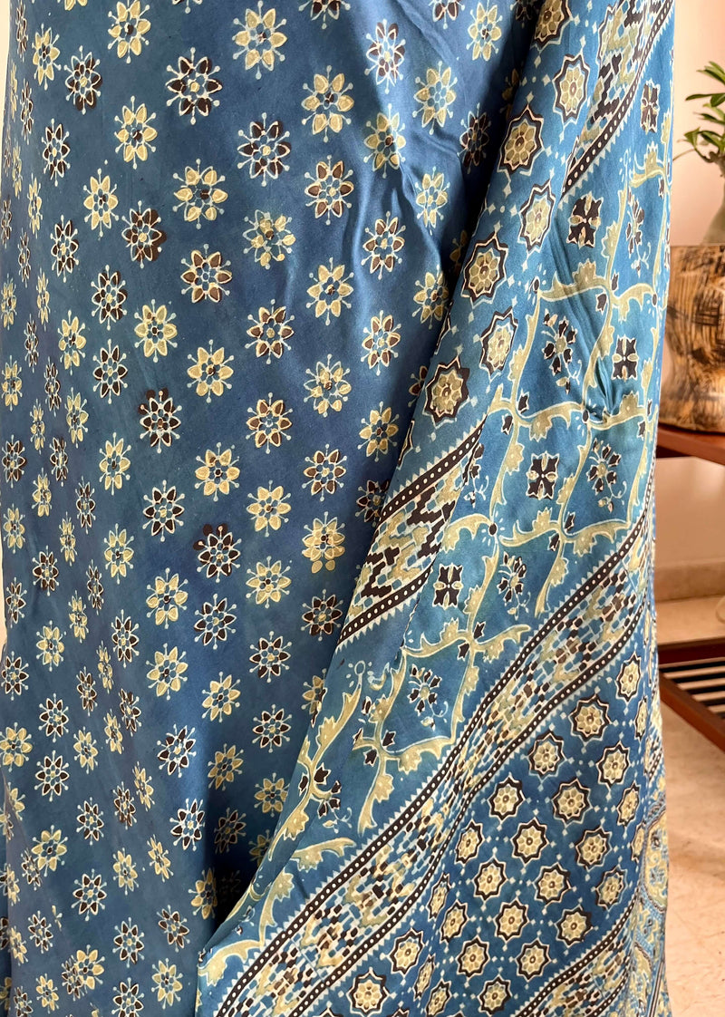 ELINA - NEVER WORN BLUE AJRAKH MODAL SILK SAREE