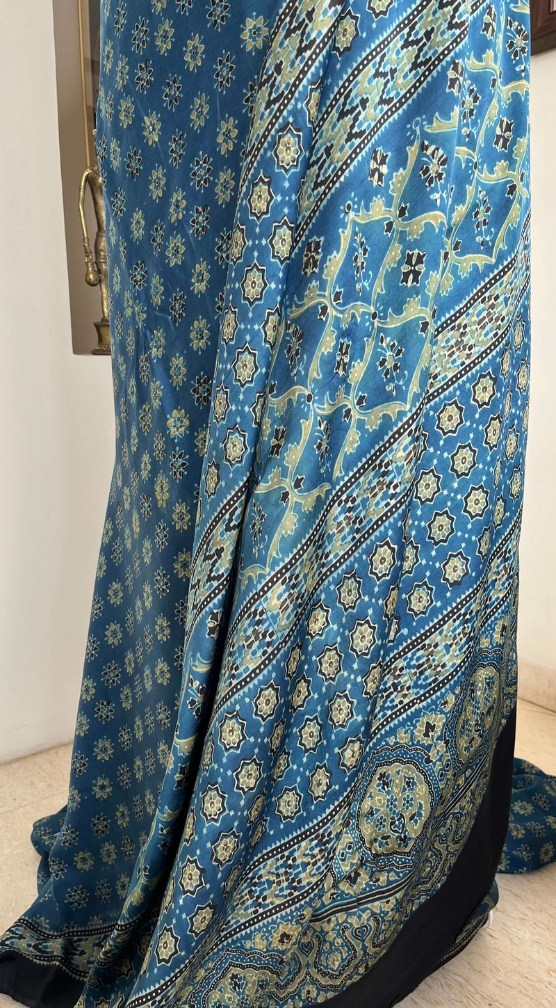 ELINA - NEVER WORN BLUE AJRAKH MODAL SILK SAREE