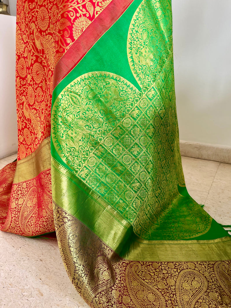 RAJINI – ORANGE KANJIVARAM WITH TRADITIONAL ZARI WOVEN MOTIFS