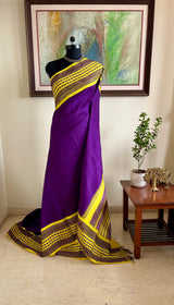 CHARINI – PURPLE KORVAI KANJIVARAM WITH YELLOW BORDER AND MOTIFS