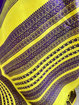 CHARINI – PURPLE KORVAI KANJIVARAM WITH YELLOW BORDER AND MOTIFS