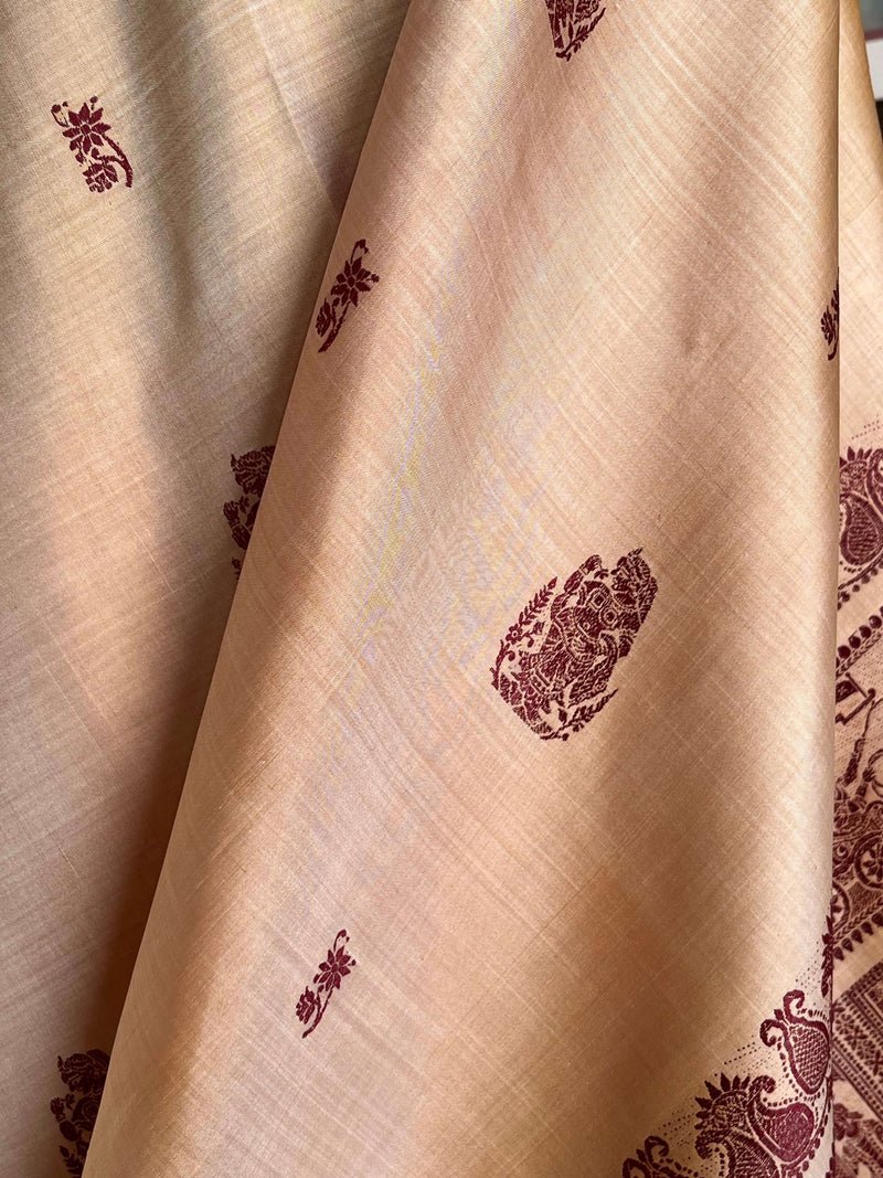 BITHI- PEACH BALUCHARI WITH MAHABHARATA MOTIFS AND DANCE POSES