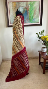 DEVITA - CREAM ODISHA HANDLOOM COTTON SAREE WITH GEOMETRIC MOTIFS