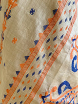 MOITREE- ELEGANT JAMDANI ON TUSSAR WITH STRIKING ORANGE-BLUE MOTIFS