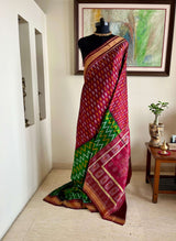 RASIKA - HALF-AND-HALF POCHAMPALLY SILK WITH FLORAL & TEMPLE MOTIFS