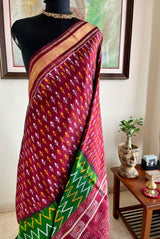 RASIKA - HALF-AND-HALF POCHAMPALLY SILK WITH FLORAL & TEMPLE MOTIFS