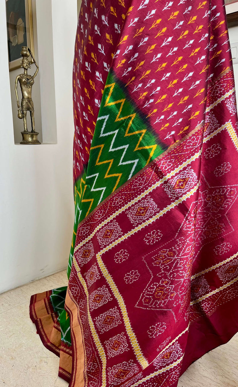 RASIKA - HALF-AND-HALF POCHAMPALLY SILK WITH FLORAL & TEMPLE MOTIFS