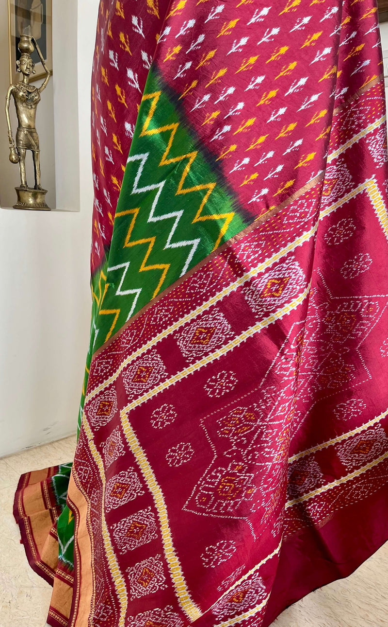 RASIKA - HALF-AND-HALF POCHAMPALLY SILK WITH FLORAL & TEMPLE MOTIFS