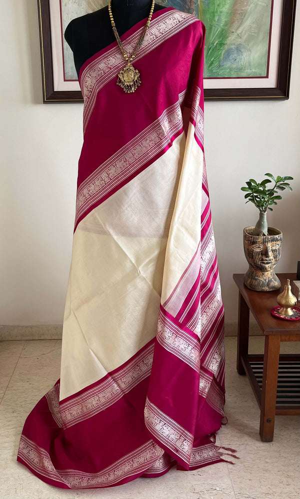 ARIYANA- REGAL KANJIVARAM IN OFFWHITE WITH PINKISH MAROON