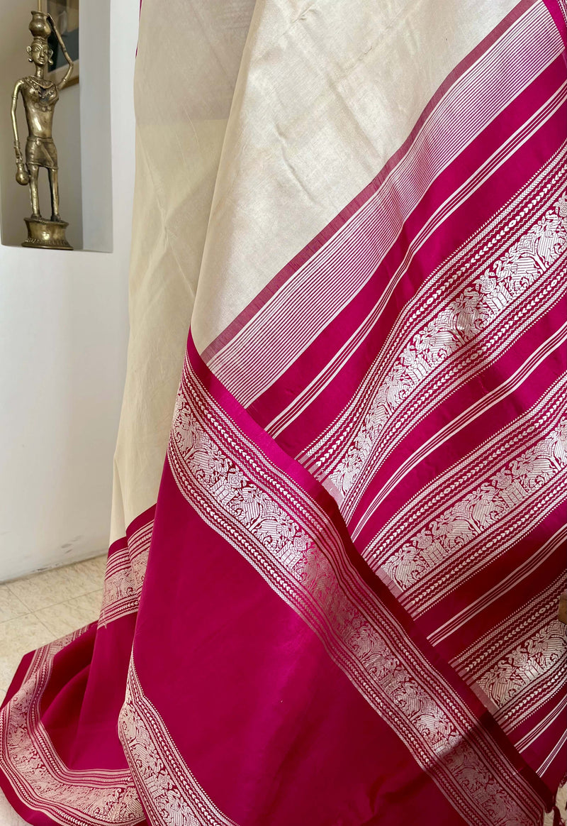 ARIYANA- REGAL KANJIVARAM IN OFFWHITE WITH PINKISH MAROON