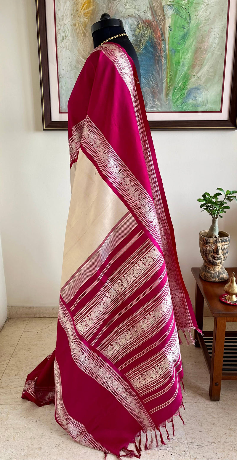 ARIYANA- REGAL KANJIVARAM IN OFFWHITE WITH PINKISH MAROON