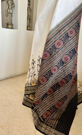 AARSHIYA - WHITE BLACK KHANDUA WITH BANDHA FLORAL AANCHAL