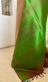 AVYANI - PLAIN BROWN KANJIVARAM WITH GREEN BORDER AANCHAL