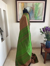 AVYANI - PLAIN BROWN KANJIVARAM WITH GREEN BORDER AANCHAL