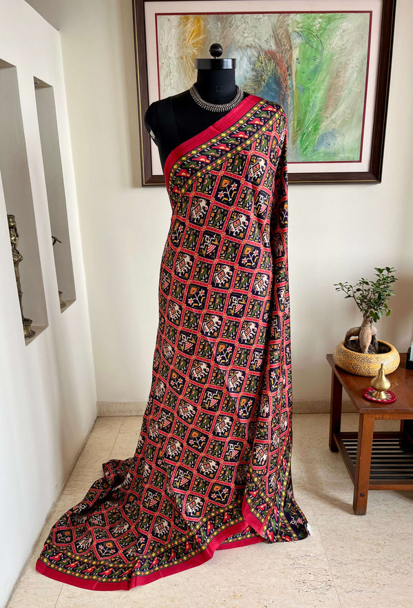 LINA - PRINTED MODAL SILK SAREE WITH DOUBLE IKKAT PATOLA DESIGN