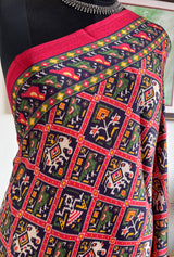 LINA - PRINTED MODAL SILK SAREE WITH DOUBLE IKKAT PATOLA DESIGN