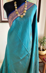 RASHI – BLUE KATAN SILK BEAUTY WITH ANTIQUE GOLD THREADWORK