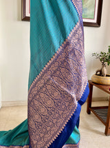 RASHI – BLUE KATAN SILK BEAUTY WITH ANTIQUE GOLD THREADWORK