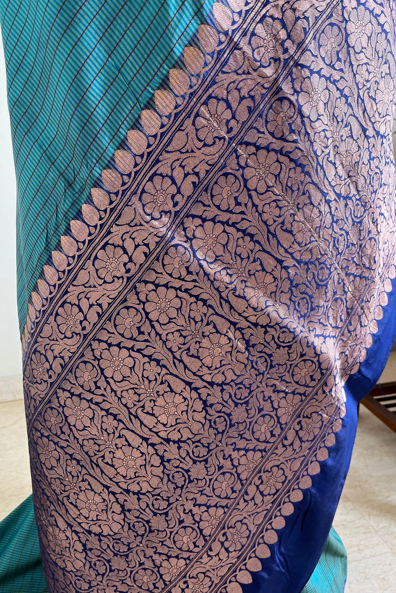 RASHI – BLUE KATAN SILK BEAUTY WITH ANTIQUE GOLD THREADWORK