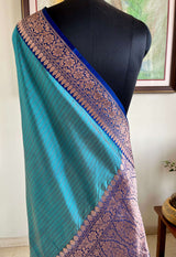 RASHI – BLUE KATAN SILK BEAUTY WITH ANTIQUE GOLD THREADWORK