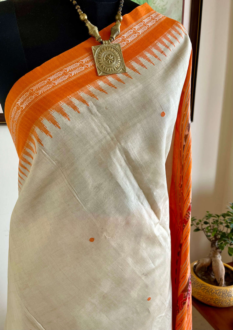 PRAJAKTA- KHANDUA TUSSAR SILK SAREE WITH FISH AND TEMPLE MOTIFS