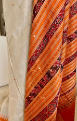 PRAJAKTA- KHANDUA TUSSAR SILK SAREE WITH FISH AND TEMPLE MOTIFS