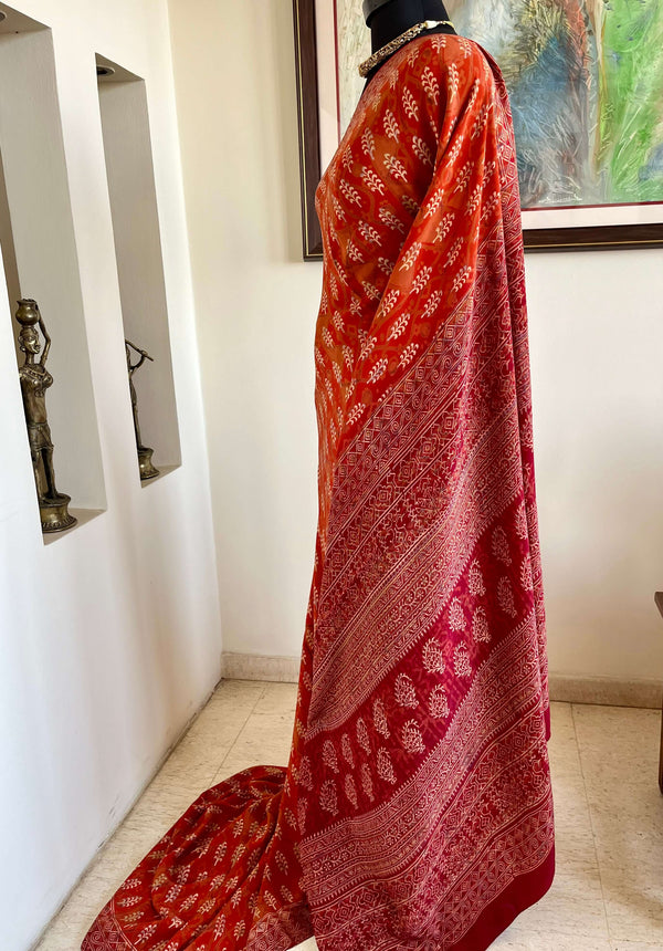 RIVA - MAROON PURE CREPE SILK SAREE WITH BAGH PRINT