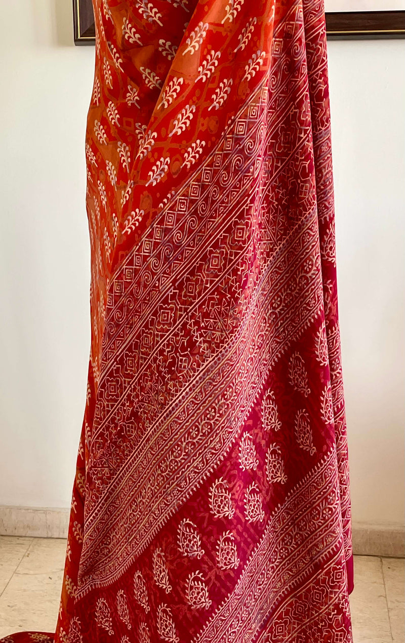 RIVA - MAROON PURE CREPE SILK SAREE WITH BAGH PRINT