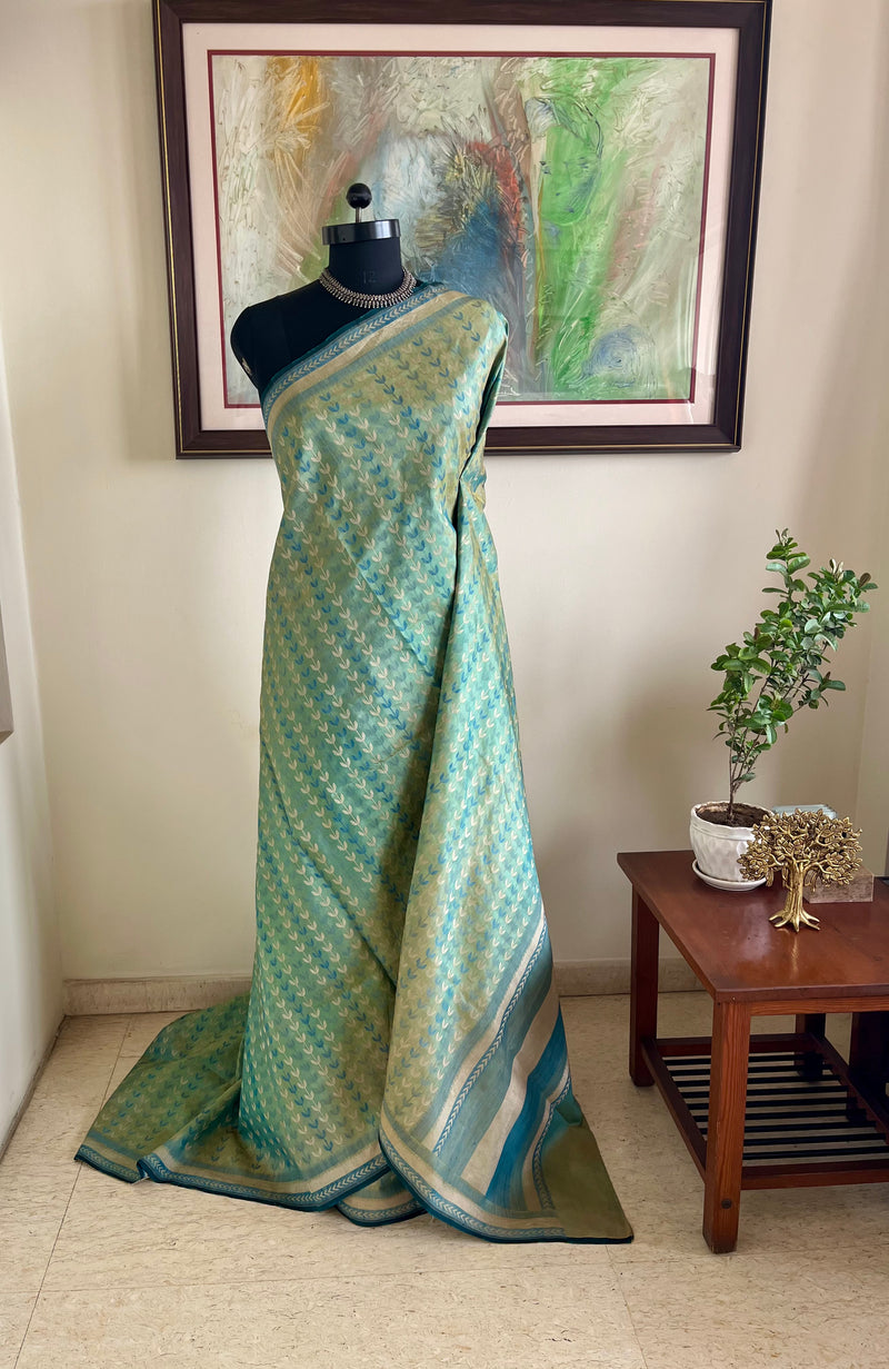 AADIRA – DESIGNER GREEN BLUE KANJIVARAM WITH ZARI CHEVRONS