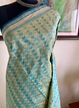 AADIRA – DESIGNER GREEN BLUE KANJIVARAM WITH ZARI CHEVRONS