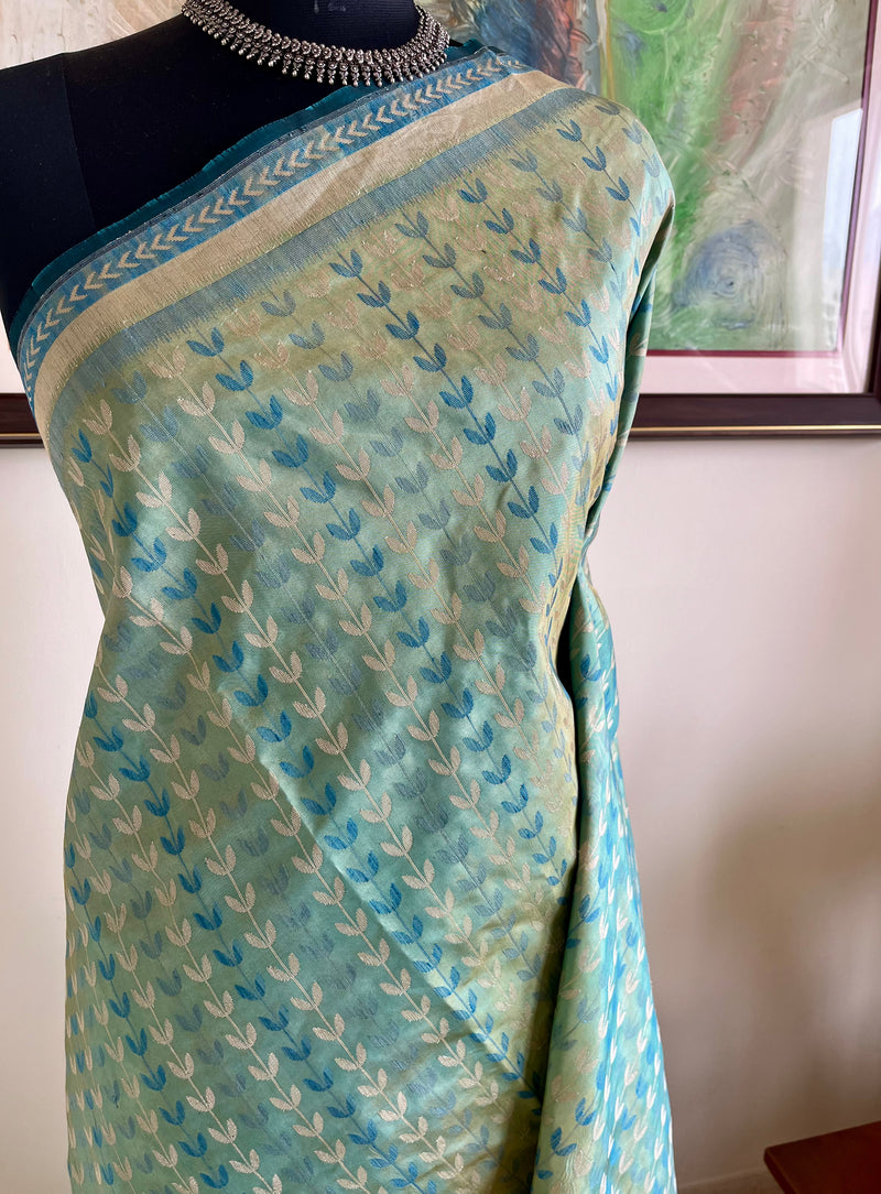 AADIRA – DESIGNER GREEN BLUE KANJIVARAM WITH ZARI CHEVRONS