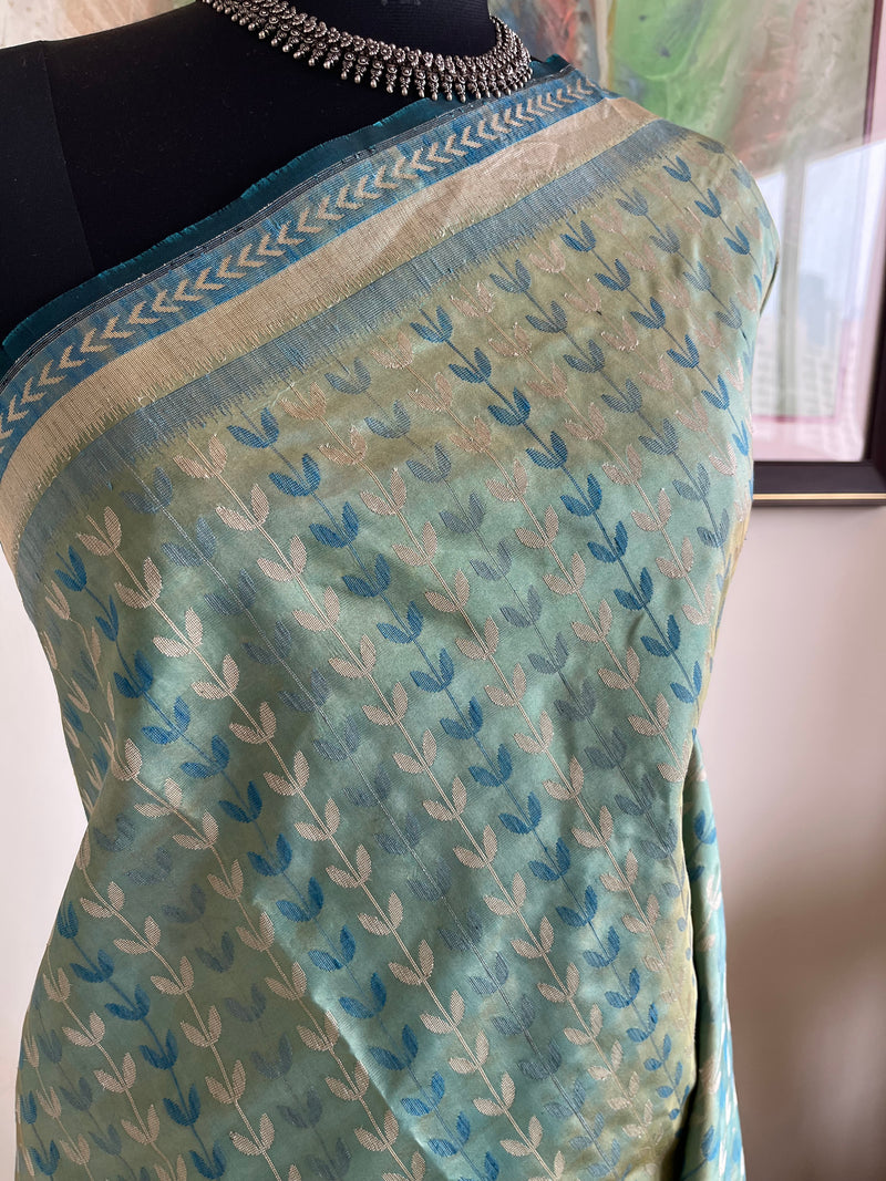 AADIRA – DESIGNER GREEN BLUE KANJIVARAM WITH ZARI CHEVRONS