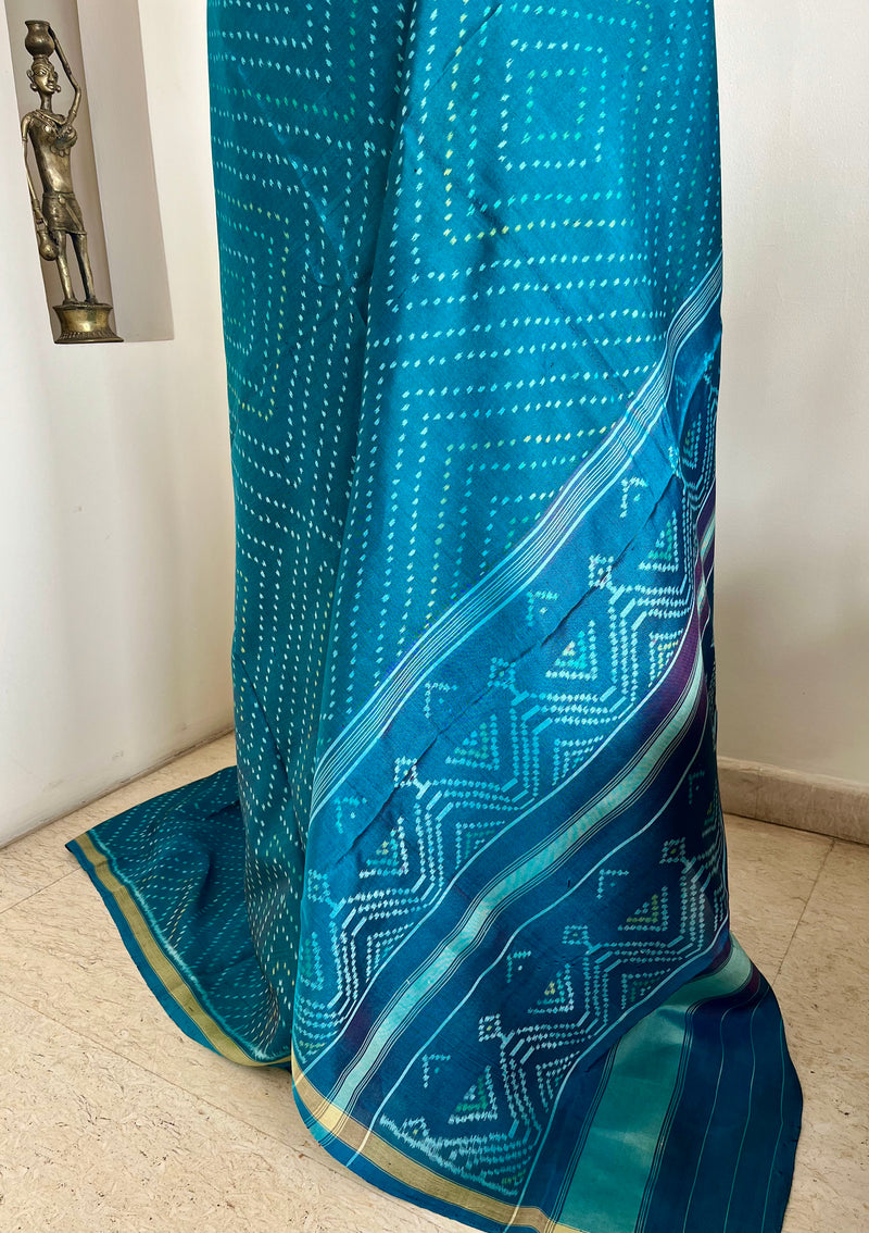 TEJITA – BLUE PATOLA SILK SAREE WITH IKKAT MOTIFS AND ZARI