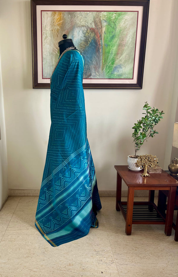 TEJITA – BLUE PATOLA SILK SAREE WITH IKKAT MOTIFS AND ZARI