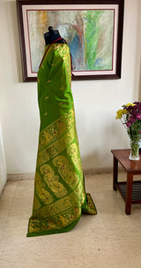 VIRDI - GREEN SWARNACHARI ZARI MYTHOLOGICAL NARRATIVE HERITAGE SAREE