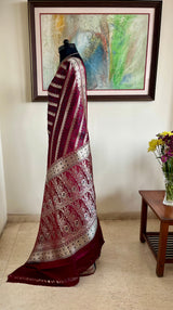 SAKEENA - MAROON ZARI BANARASI WITH FLORAL MOTIF GRANDEUR
