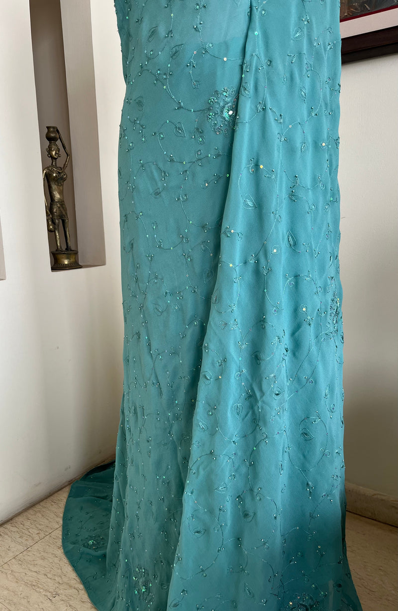 NOURA – PALE BLUE GEORGETTE SAREE WITH SEQUINS AND EMBROIDERY