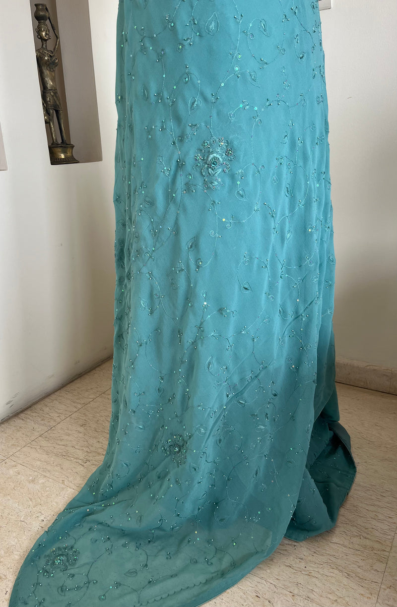 NOURA – PALE BLUE GEORGETTE SAREE WITH SEQUINS AND EMBROIDERY