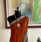 PARBATI – NEVER WORN COPPER SONEPURI BOMKAI SAREE WITH RUDRAKSH BORDER AND BLACK AANCHAL