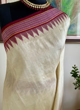 PRACHITA – CREAM TUSSAR KHANDUA WITH COFFEE MAROON RUDRAKSHA BORDER