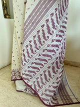 POUSHALI – WHITE JAMDANI COTTON WITH FLORAL AND LINEAR MOTIFS